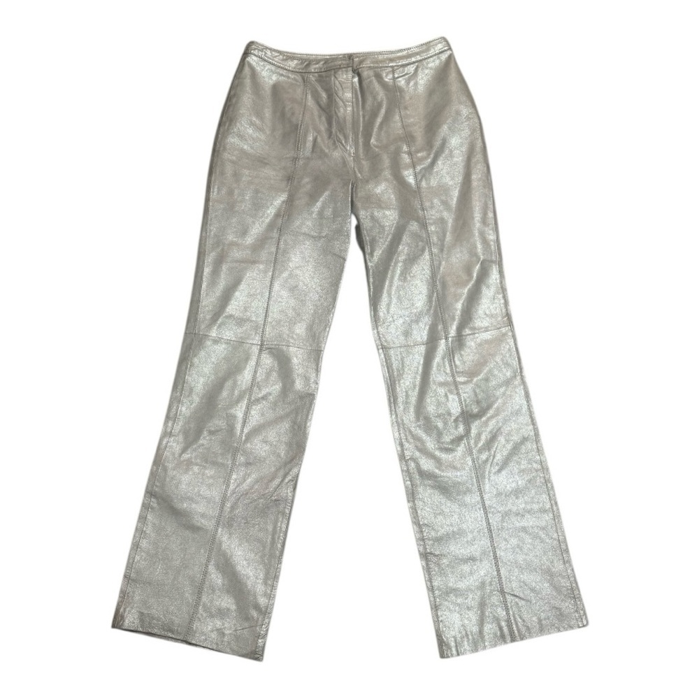 RANDOLPH DUKE Silver Leather Pants Metallic Shinny Wide Leg Vintage 90’s Y2K 80
